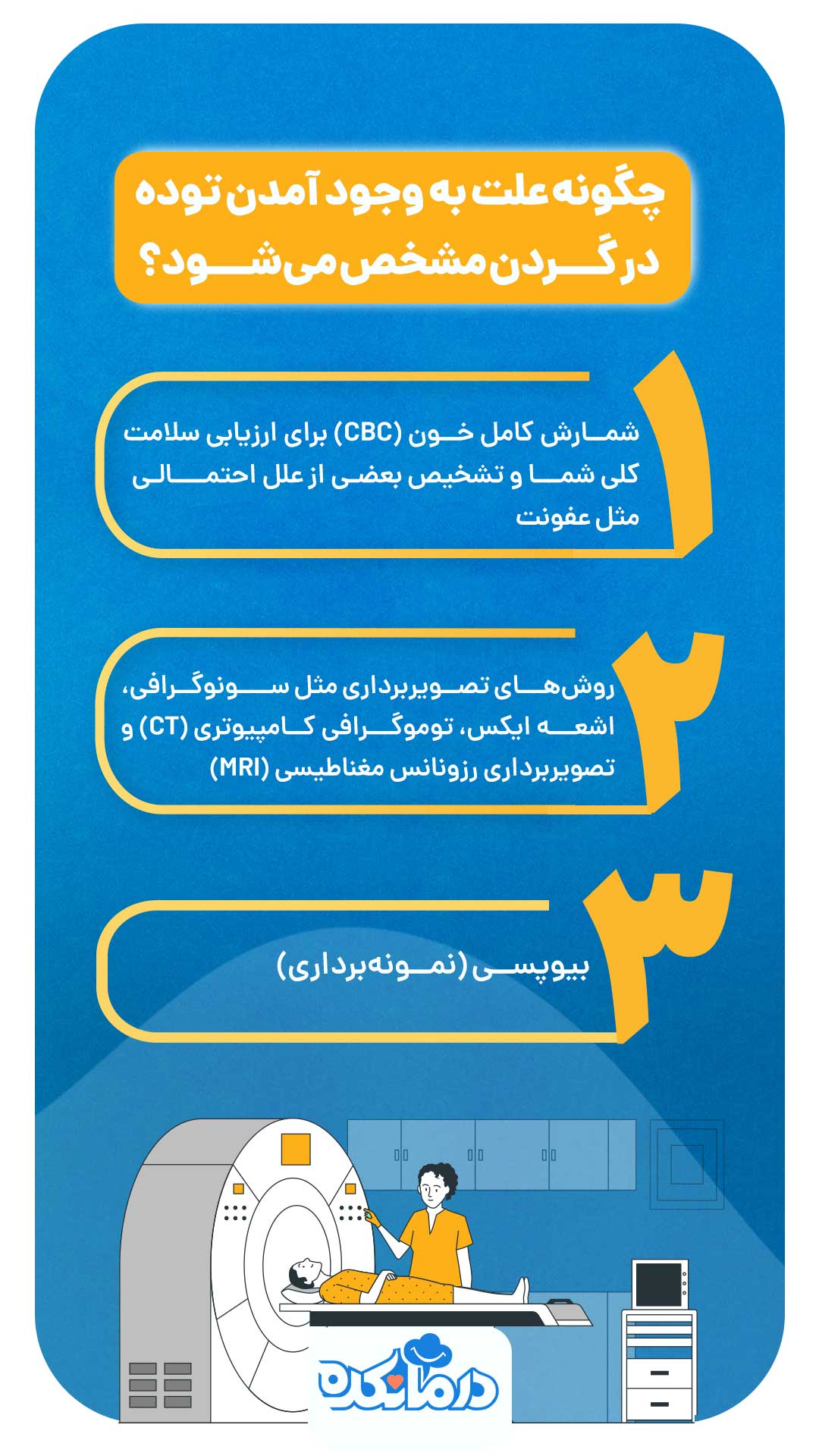 اینفوگرافی از روش‌های تشخیص علت به وجود آمدن توده در گردن