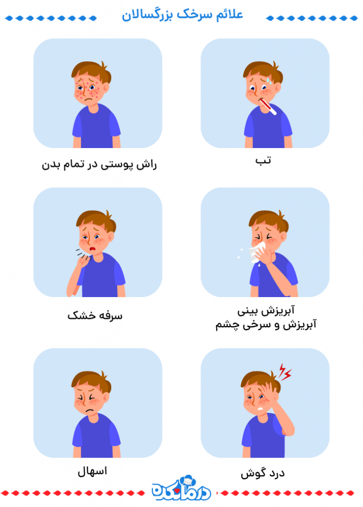 تصویری اینفوگرافیکی از علائم سرخک در بزرگسالان
