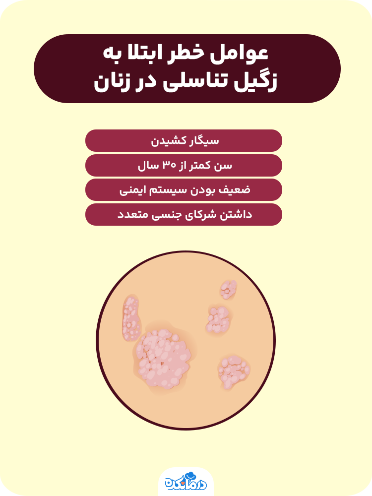 عوامل خطر و علائم زگیل تناسلی در زنان عکس اینفوگرافی
