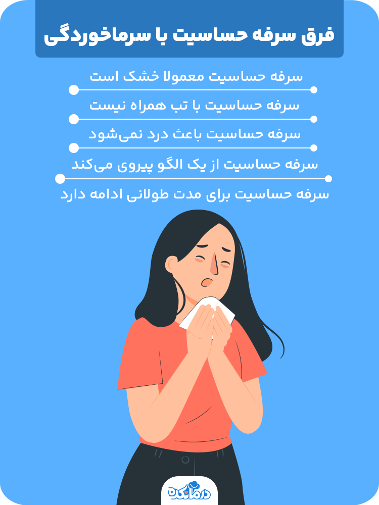 اینفوگرافی درباره فرق سرفه حساسیت با سرماخوردگی