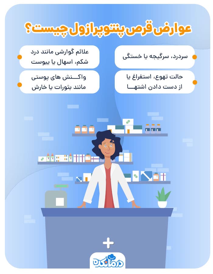 اینفوگرافیکی از عوارض قرص پنتوپرازول ۴۰ و ۲۰ 