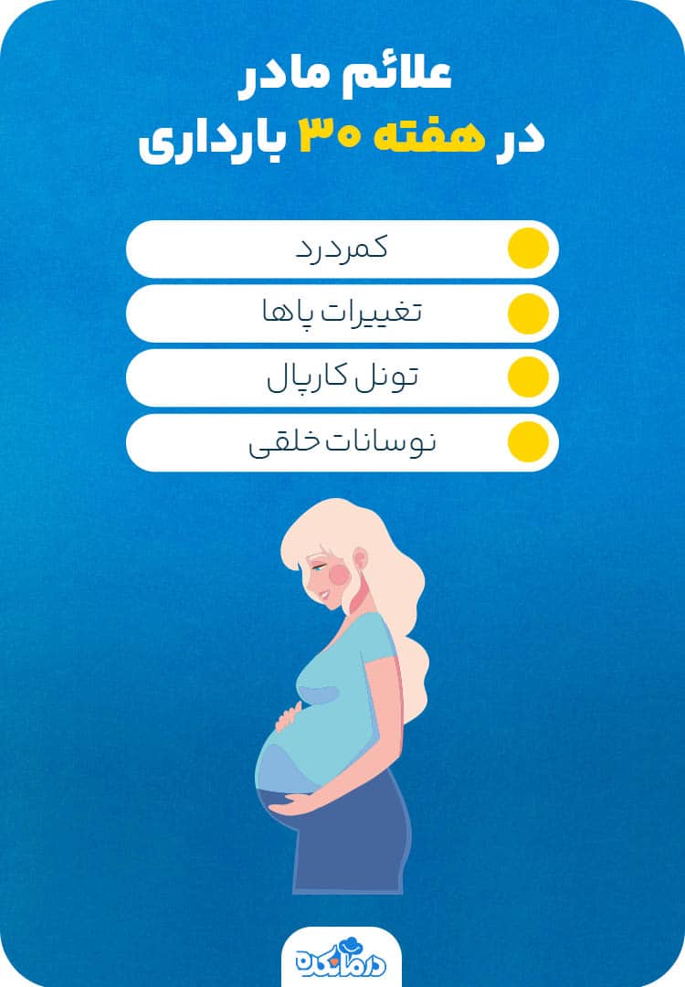 اینفوگرافی درباره علائم مادر در هفته ۳۰ بارداری
