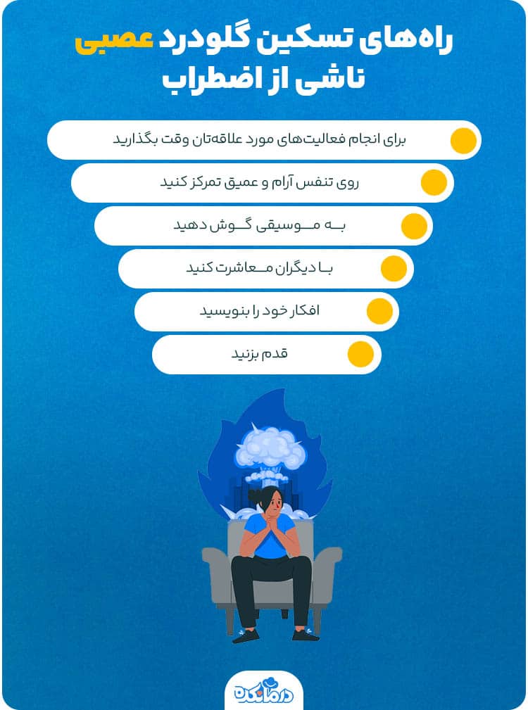 اینفوگرافی درباره راه‌های درمان گلو درد عصبی ناشی از اضطراب